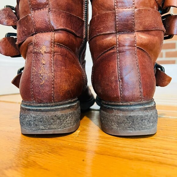 Frye Valerie Strappy Shearling Leather Boots in Cognac Size 7 - Picture 8 of 16